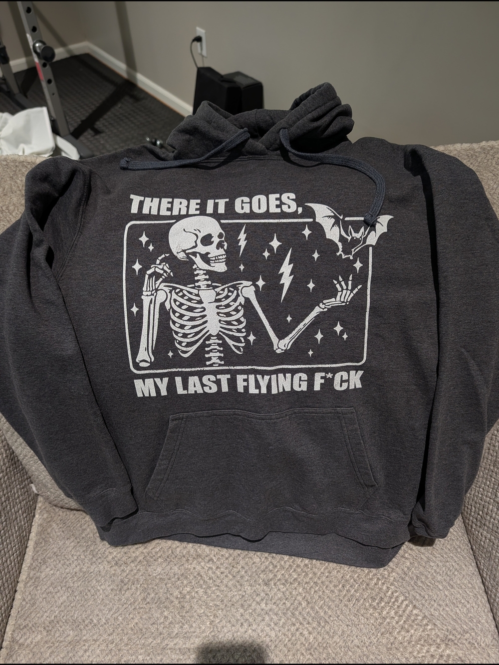 Men's Dark Gray Graphic Hoodie - 'There It Goes' Skeleton Design